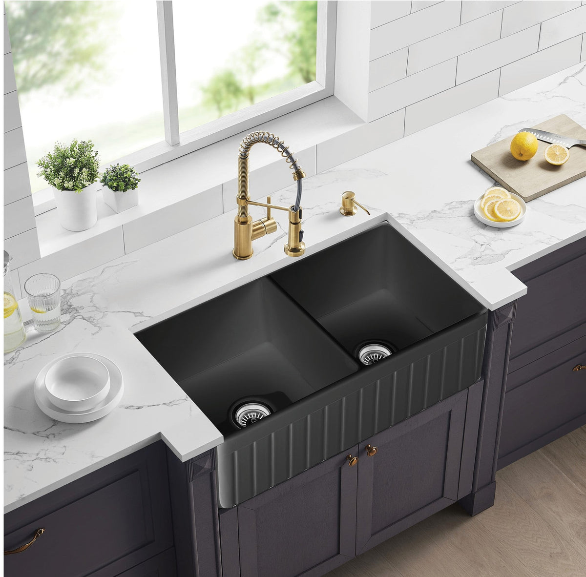828x 457mm Greenwich Matte Black Fire clay Farmhouse Sink