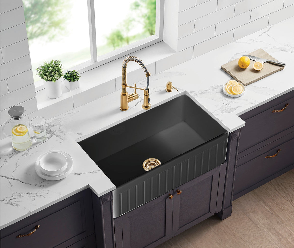 828 x 457mm Greenwich Matte Black Fire clay Farmhouse Sink