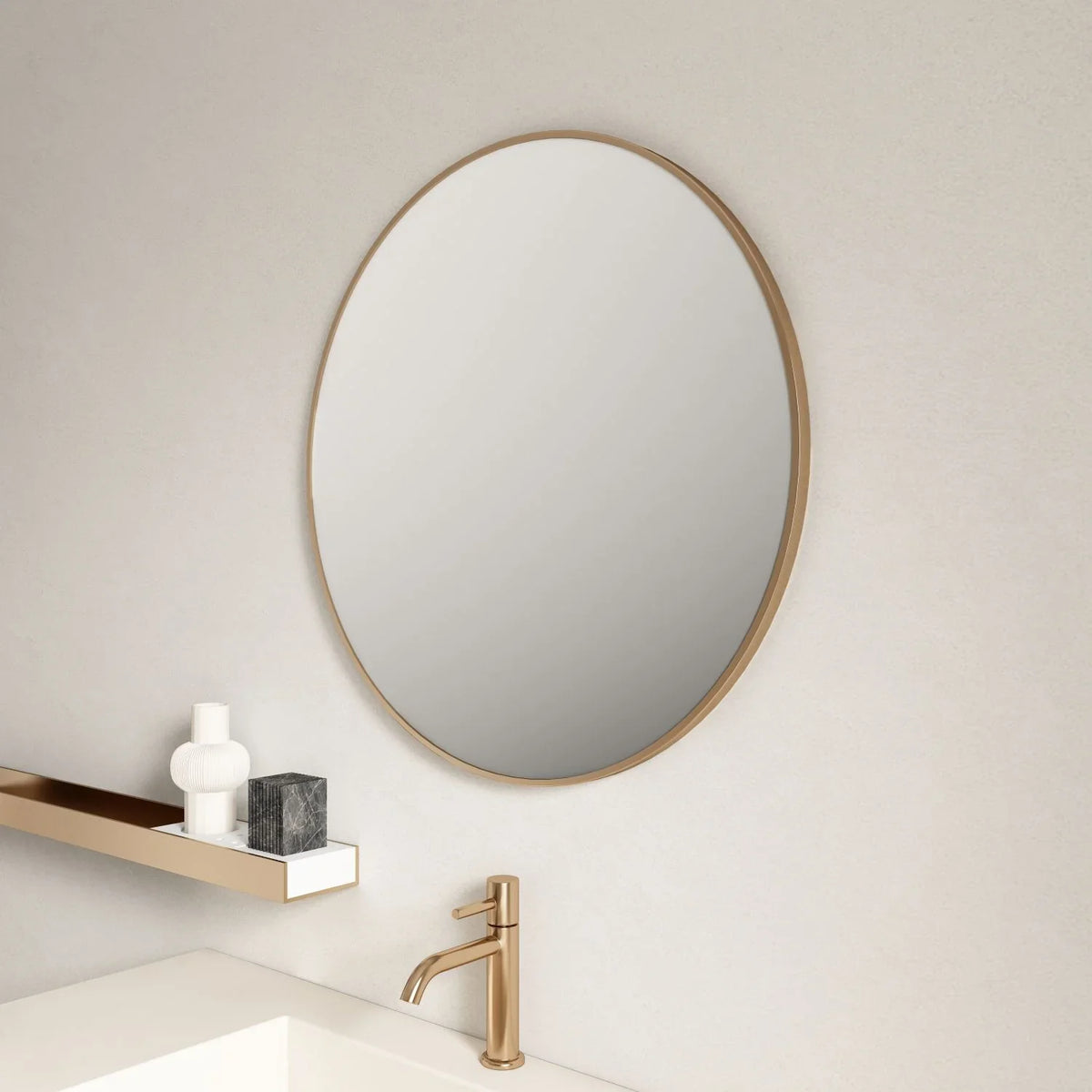 Brushed Gold Aluminum Framed 900mm Round Mirror