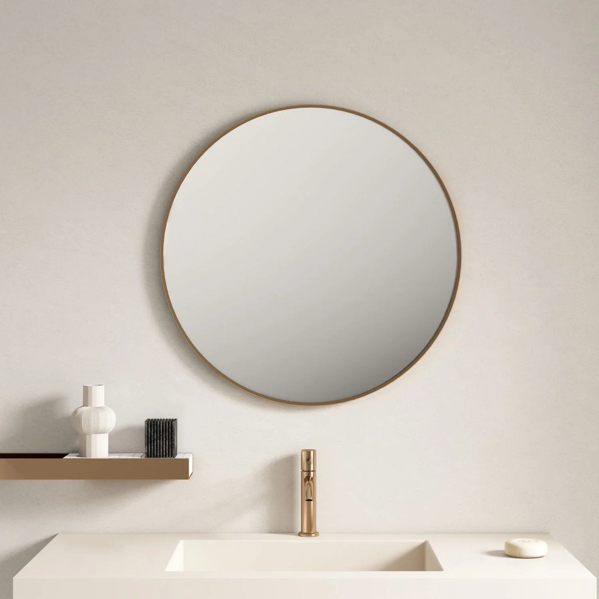 Brushed Gold Aluminum Framed 900mm Round Mirror