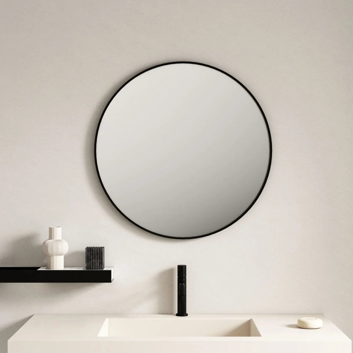Matte Black Framed 900mm Round Mirror