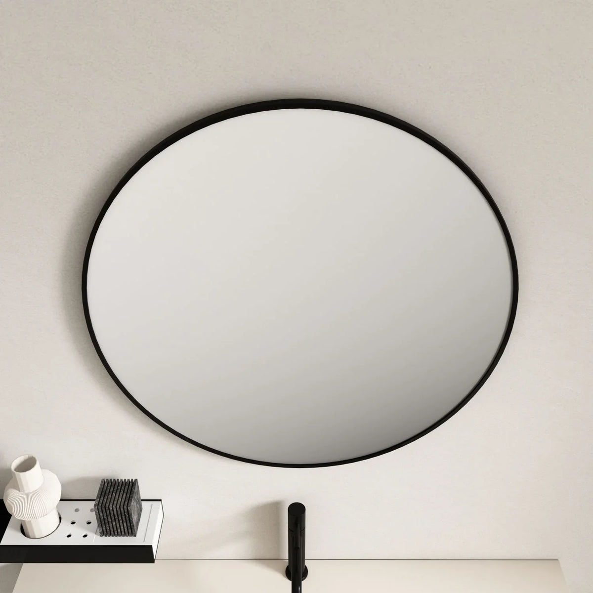 Matte Black Framed 900mm Round Mirror