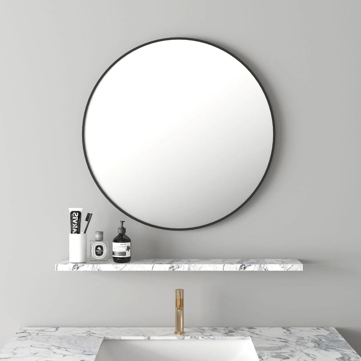Matte Black Framed 900mm Round Mirror