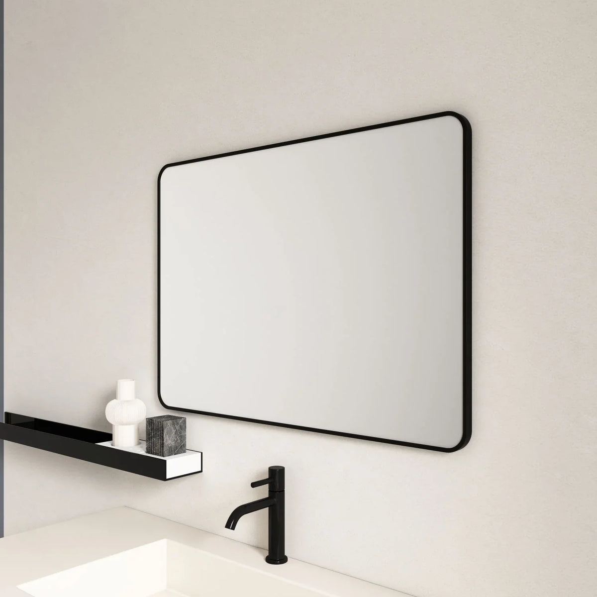 Matte Black Aluminum Framed 900x750mm Rectangular Mirror