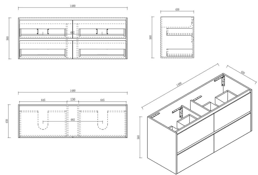 HERA 1500mm Wall-Hung Vanity - Black Oak