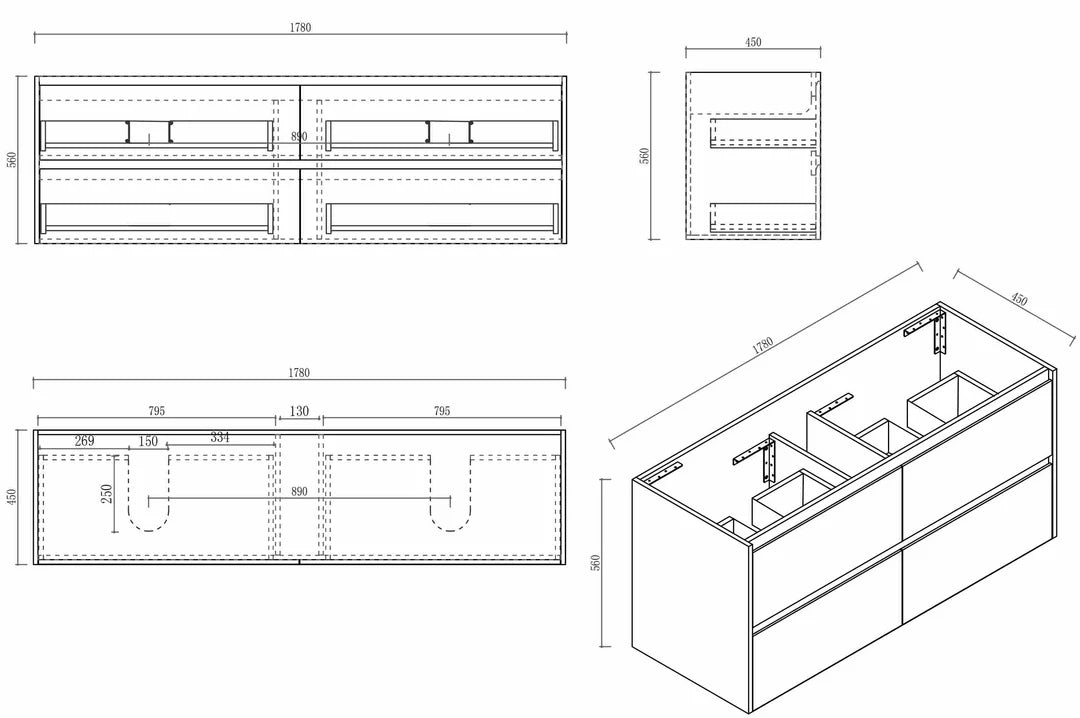 HERA 1800mm Wall-Hung Vanity - Elegant Oak