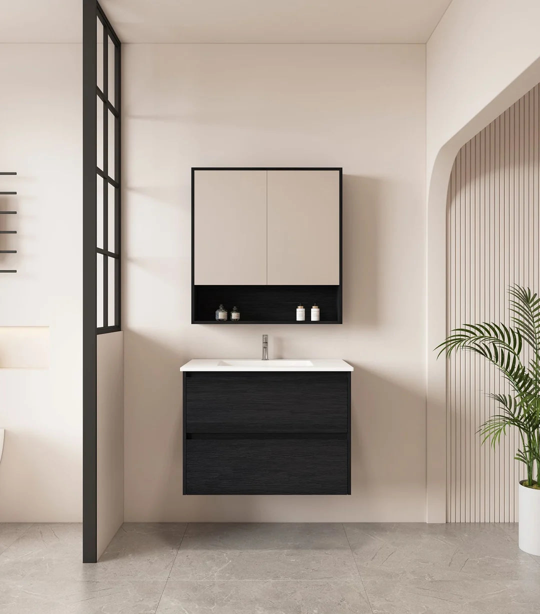 Hera 750mm Wall-Hung Vanity - Black Oak