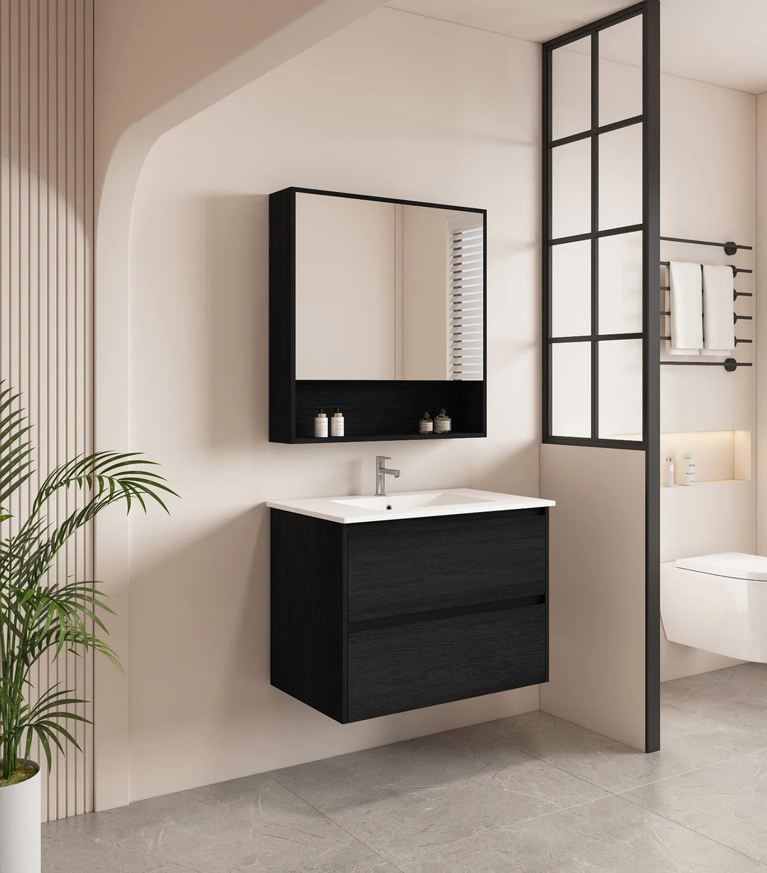 Hera 750mm Wall-Hung Vanity - Black Oak