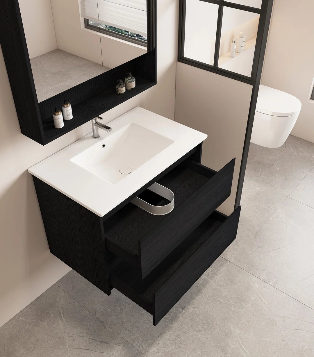 Hera 750mm Wall-Hung Vanity - Black Oak