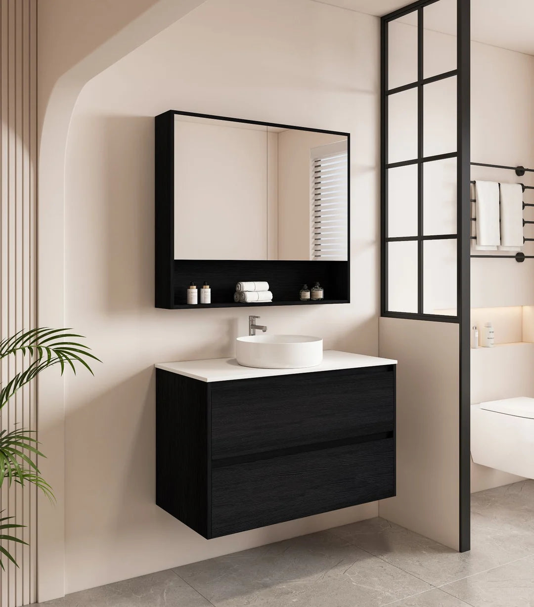 HERA 900mm Wall-Hung Vanity - Black Oak