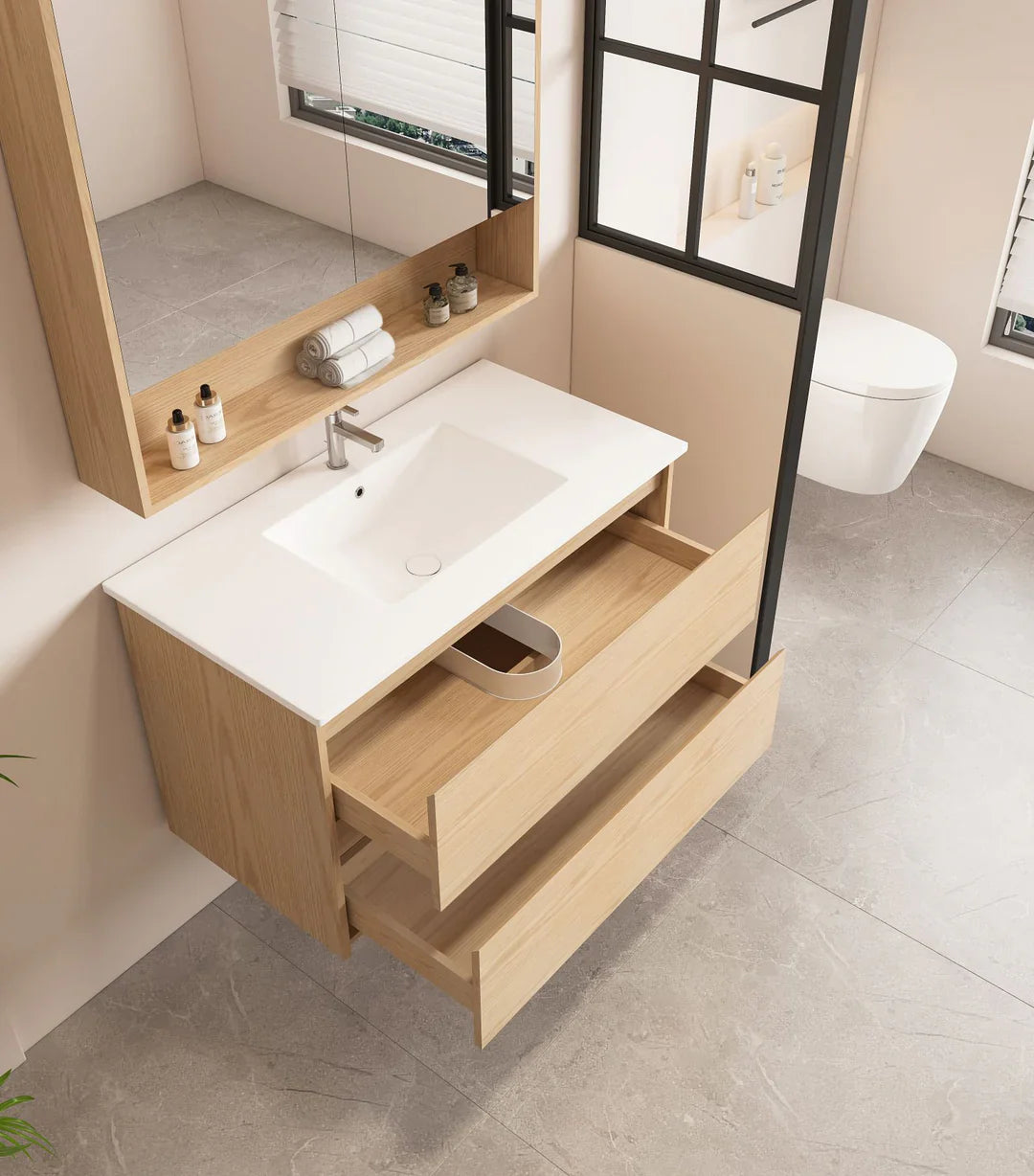 Hera 900mm Wall-Hung Vanity - Tas Oak
