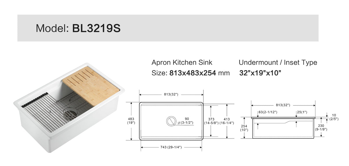 Vorona 813mm Matte Black Fireclay Inset/Undermount Sink