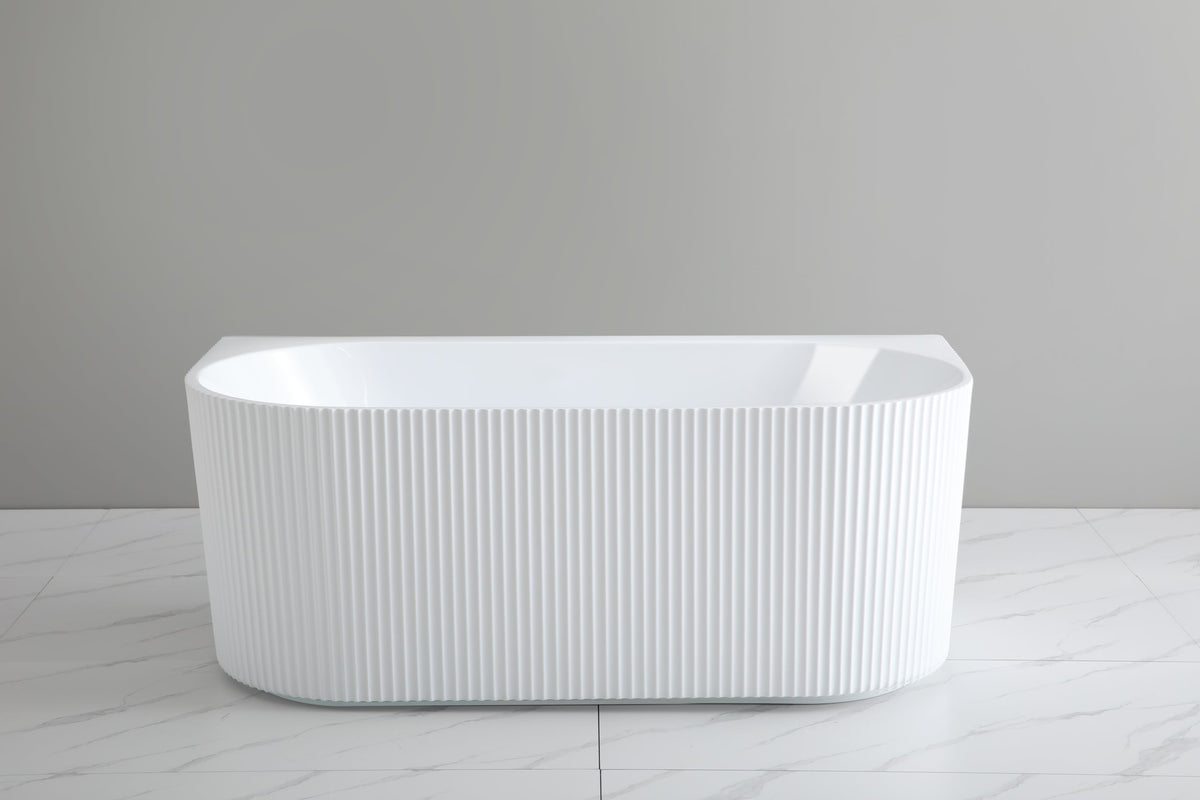 Bari Groove 1500mm Fluted Oval Freestanding Back to Wall Bath Gloss White Finish