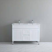 Acacia 1200mm Matte White Double Bowl Vanity On Legs
