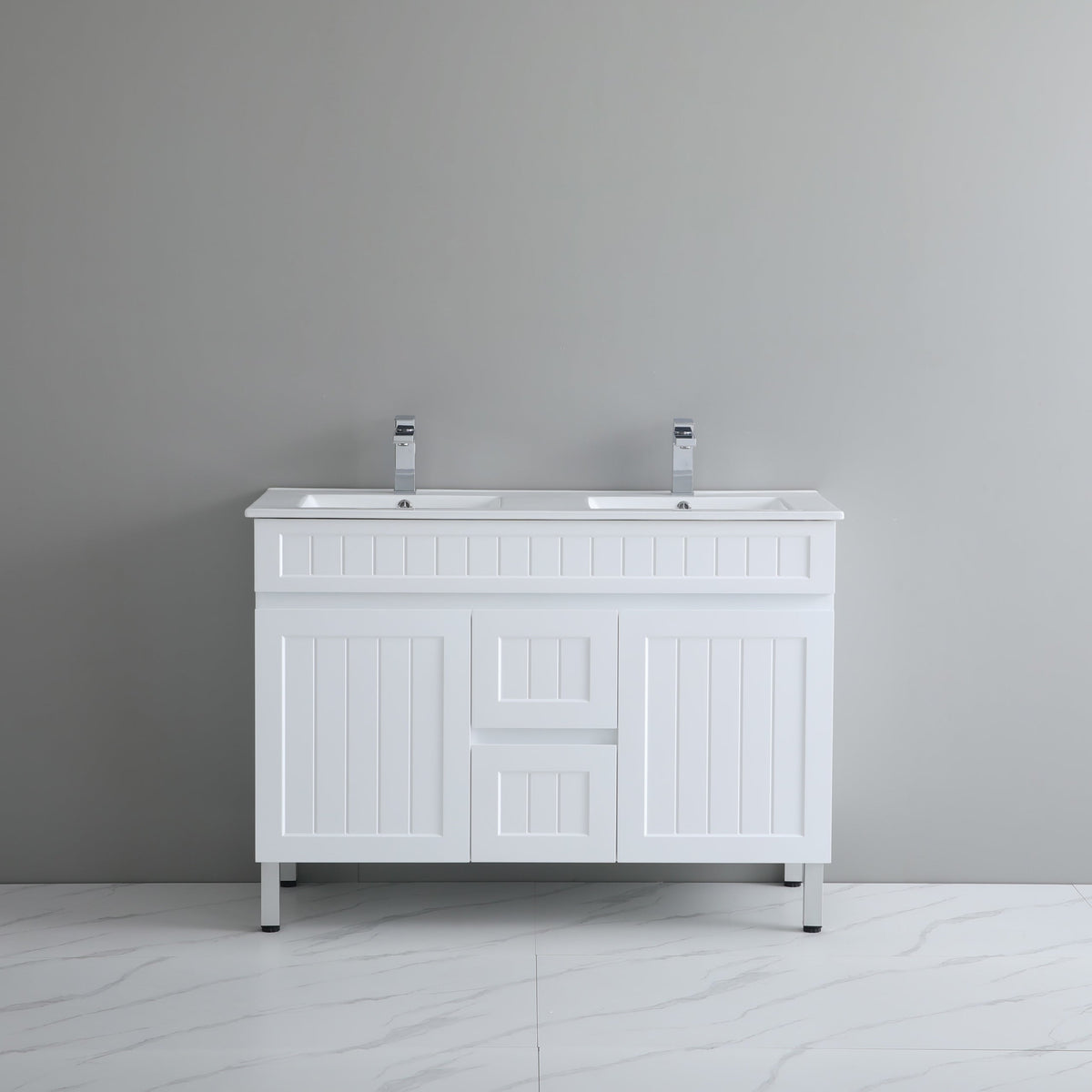 Acacia 1200mm Matte White Double Bowl Vanity On Legs