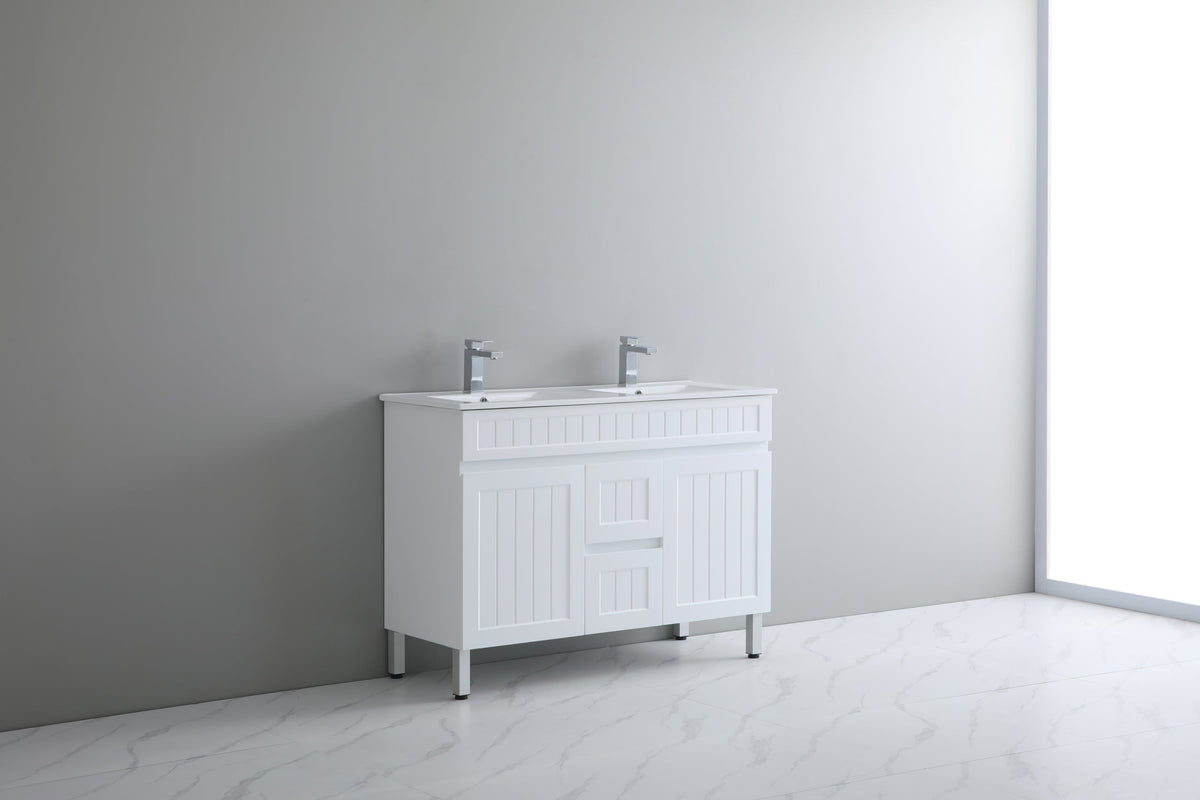 Acacia 1200mm Matte White Double Bowl Vanity On Legs