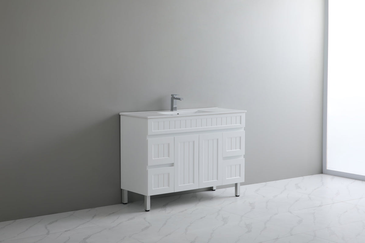 Acacia 1200mm Matte White Single Bowl  Vanity Leg