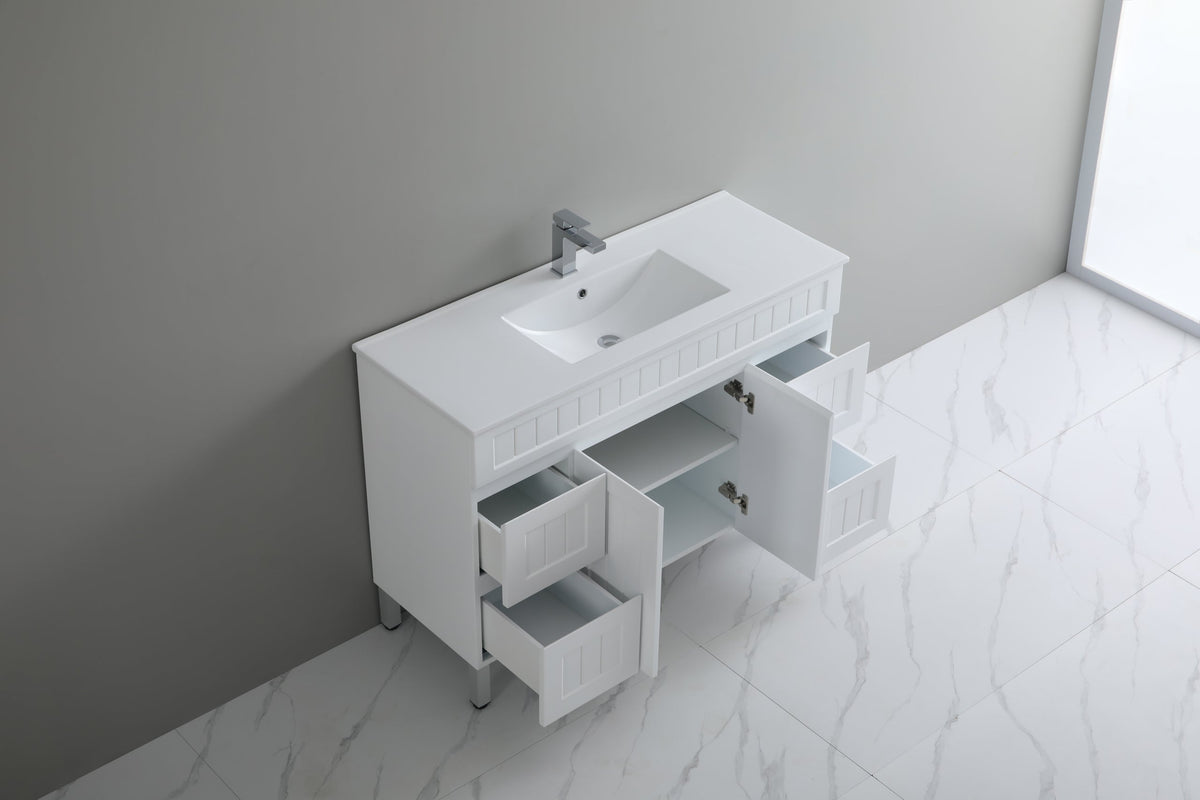 Acacia 1200mm Matte White Single Bowl  Vanity Leg