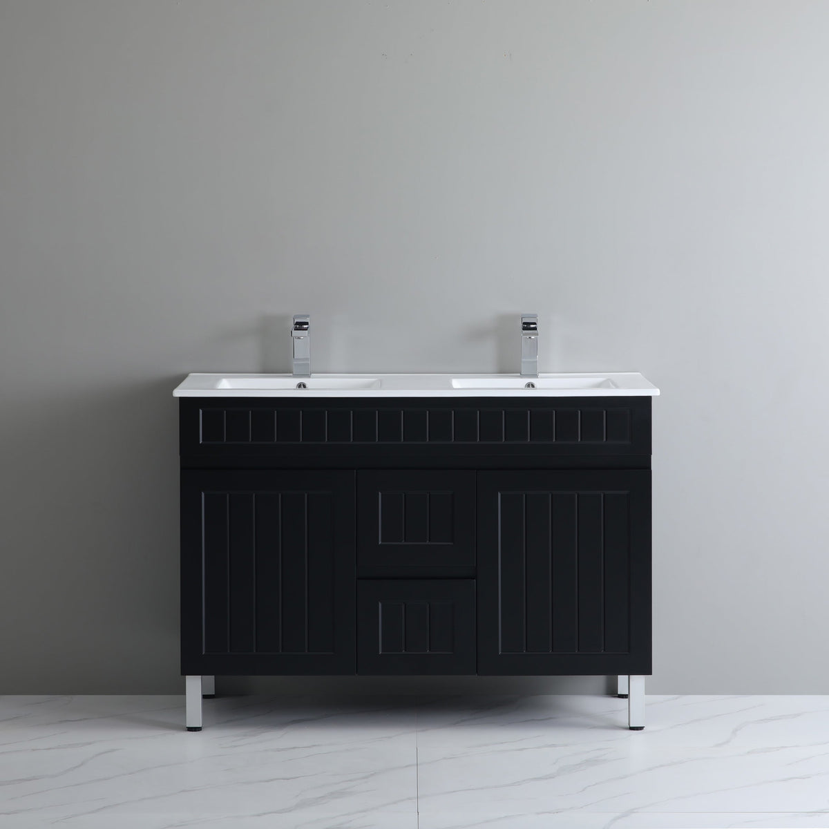 Acacia 1200mm Matte Black Double Bowl Vanity On Legs