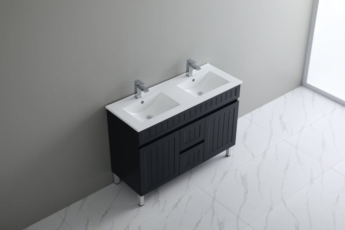 Acacia 1200mm Matte Black Double Bowl Vanity On Legs