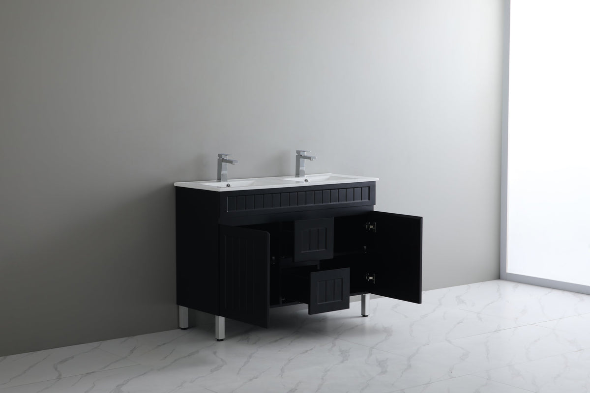 Acacia 1200mm Matte Black Double Bowl Vanity On Legs
