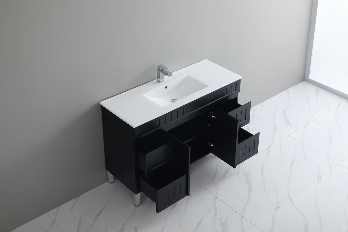 Acacia 1200mm Matte Black Single Bowl  Vanity On Legs