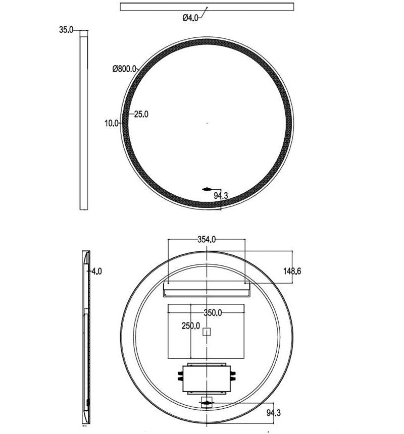 Luna 800mm Touchless LED Round Mirror Brushed Nickel