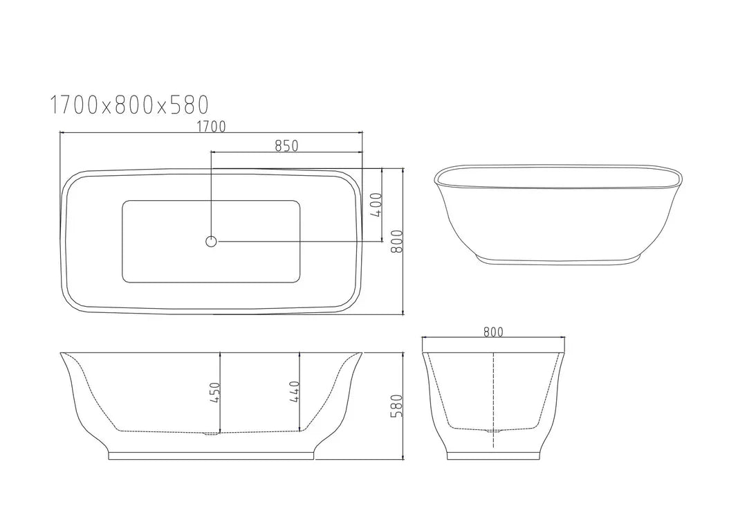 Libra 1700mm Freestanding Bathtub - Gloss White