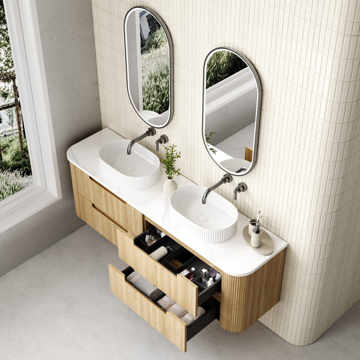 Varcelli 1800mm Tier Single/Double bowl Wall Hung Vanity