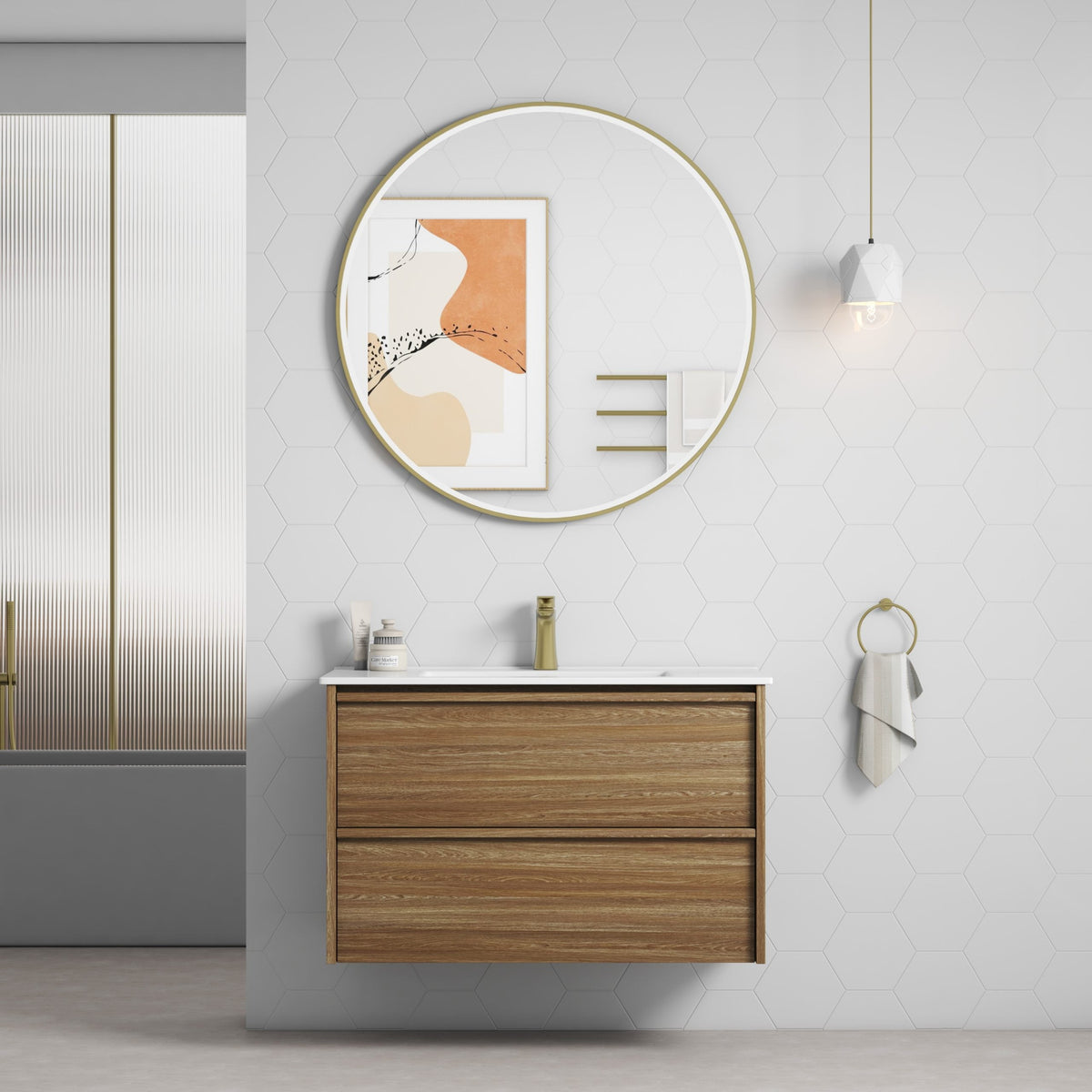 Aulic | 900mm Venetta Framed Wall Hung Vanity Harvest Oak