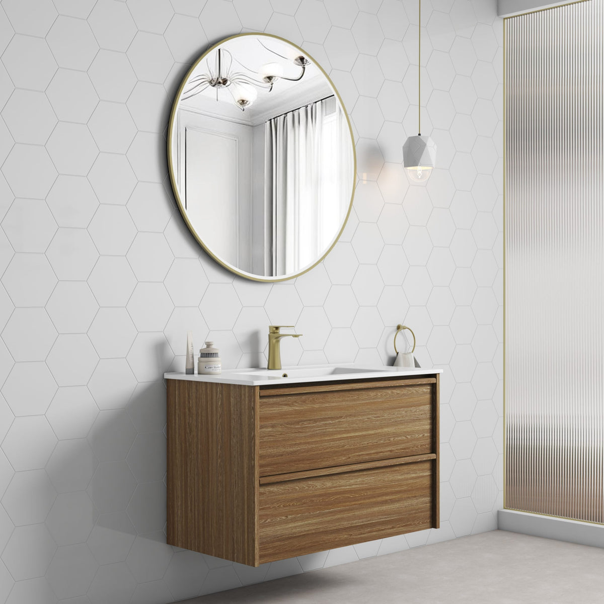 Aulic | 900mm Venetta Framed Wall Hung Vanity Harvest Oak