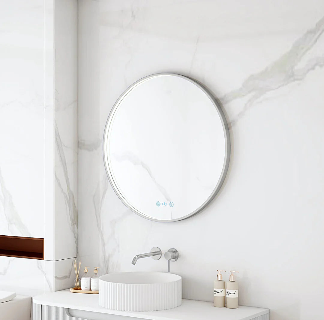 Maia 600/750/900mm LED Round Mirror – Brushed Nickel Frame