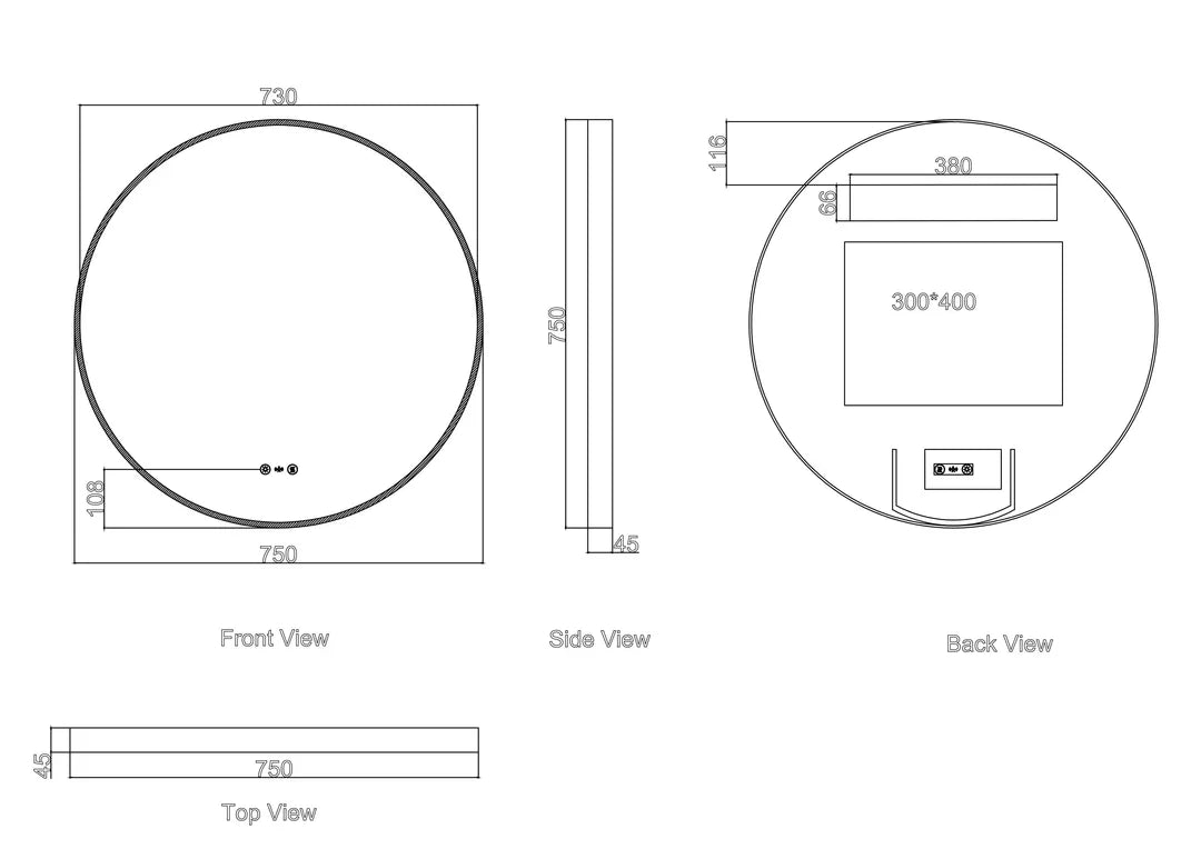 Maia 600/750/900mm LED Round Mirror – Brushed Nickel Frame