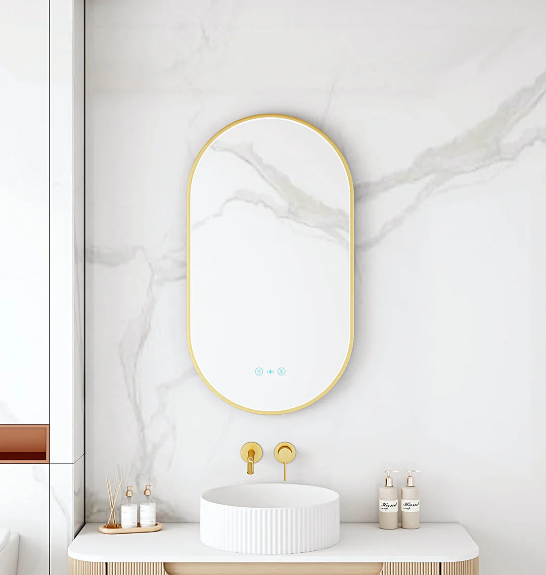 Maia 500×900mm LED Oval Mirror Brushed Gold Frame