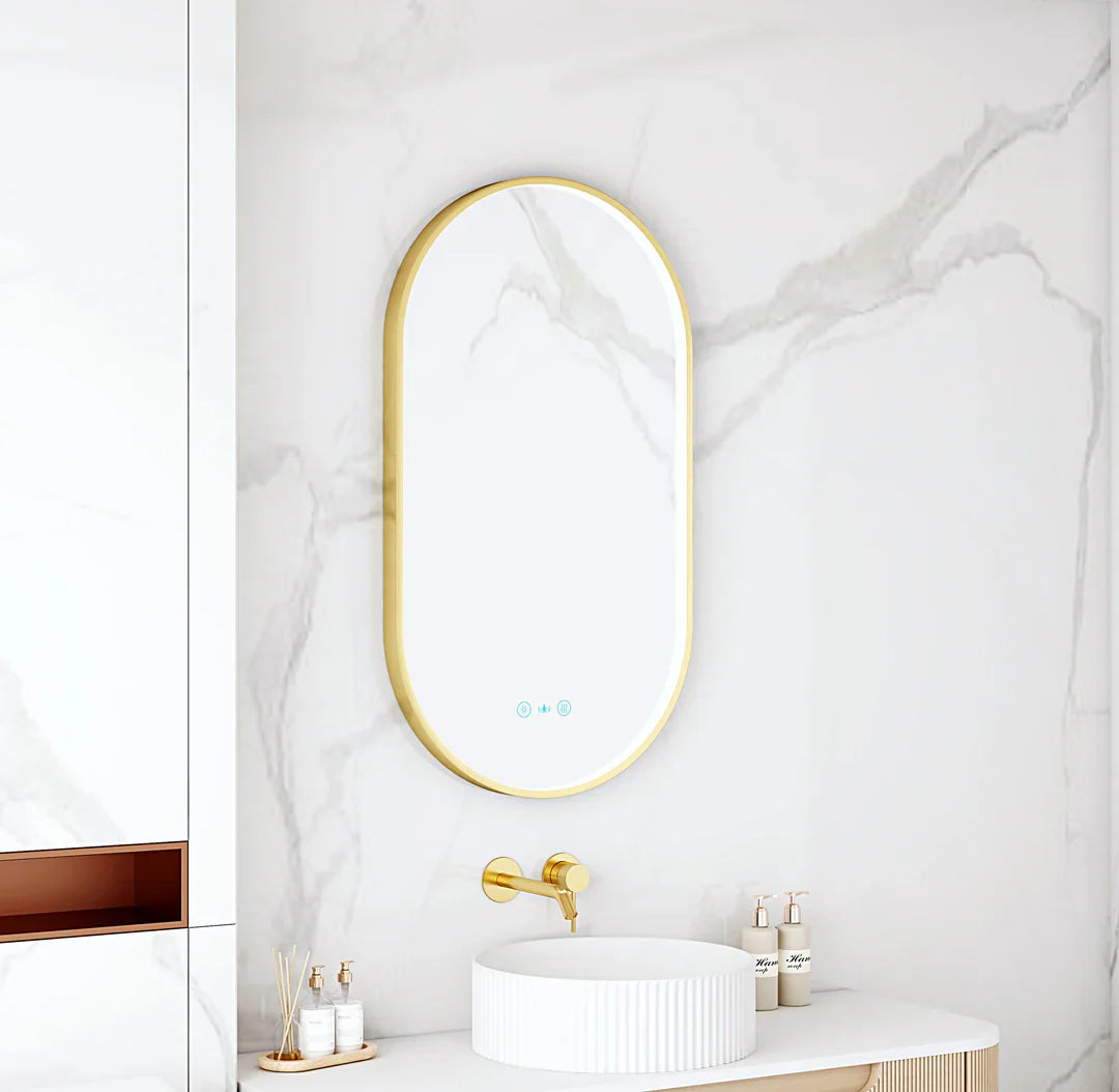 Maia 500×900mm LED Oval Mirror Brushed Gold Frame