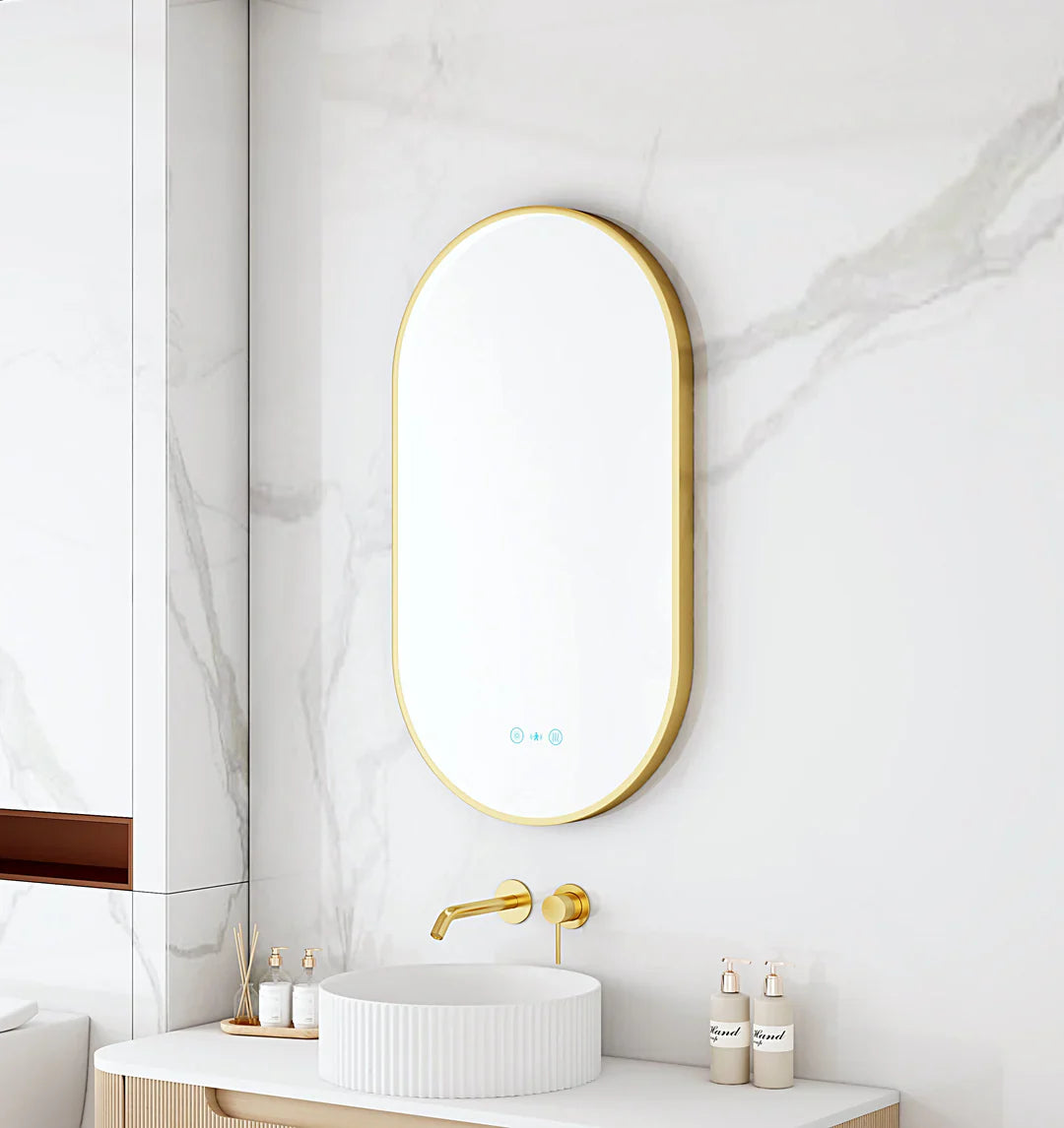 Maia 500×900mm LED Oval Mirror Brushed Gold Frame