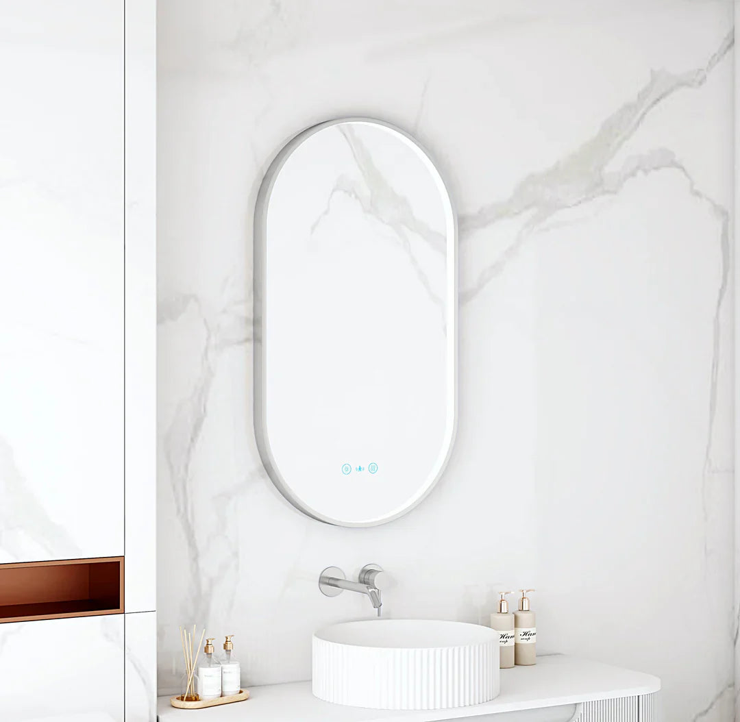 Maia 500×900mm LED Oval Mirror Brushed Nickel Frame