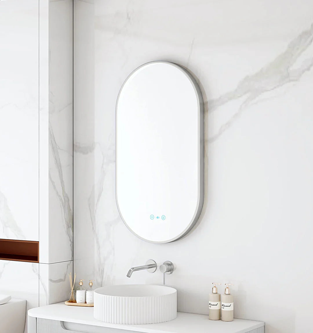 Maia 500×900mm LED Oval Mirror Brushed Nickel Frame