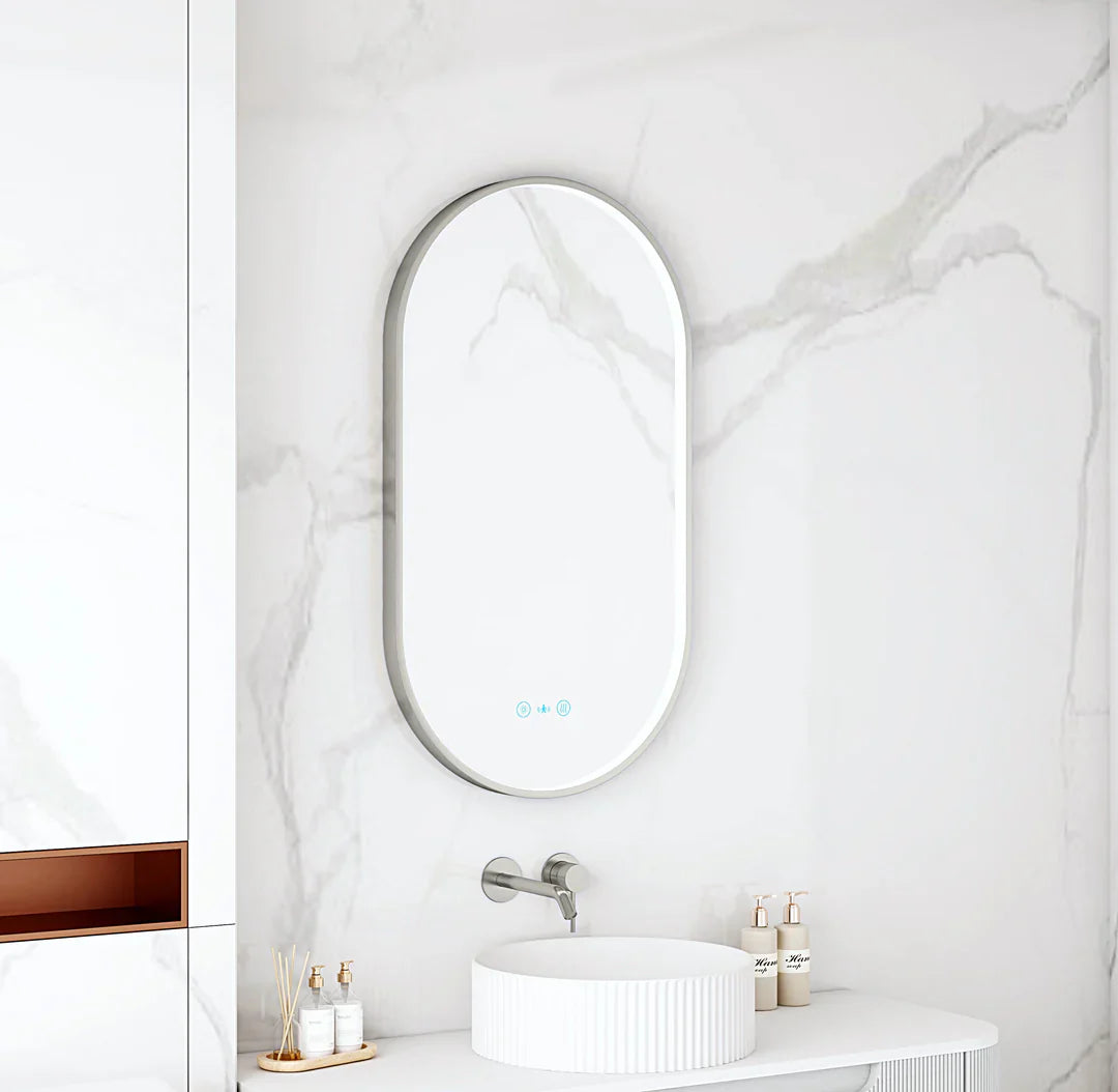 Maia 500×900mm LED Oval Mirror Gun Metal Frame