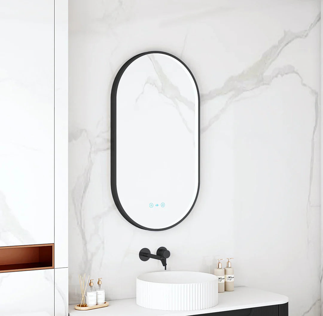 Maia 500×900mm LED Oval Mirror Matte Black Frame