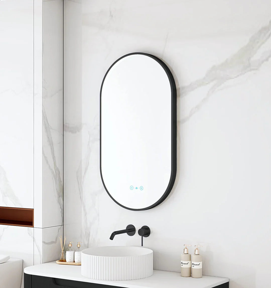 Maia 500×900mm LED Oval Mirror Matte Black Frame