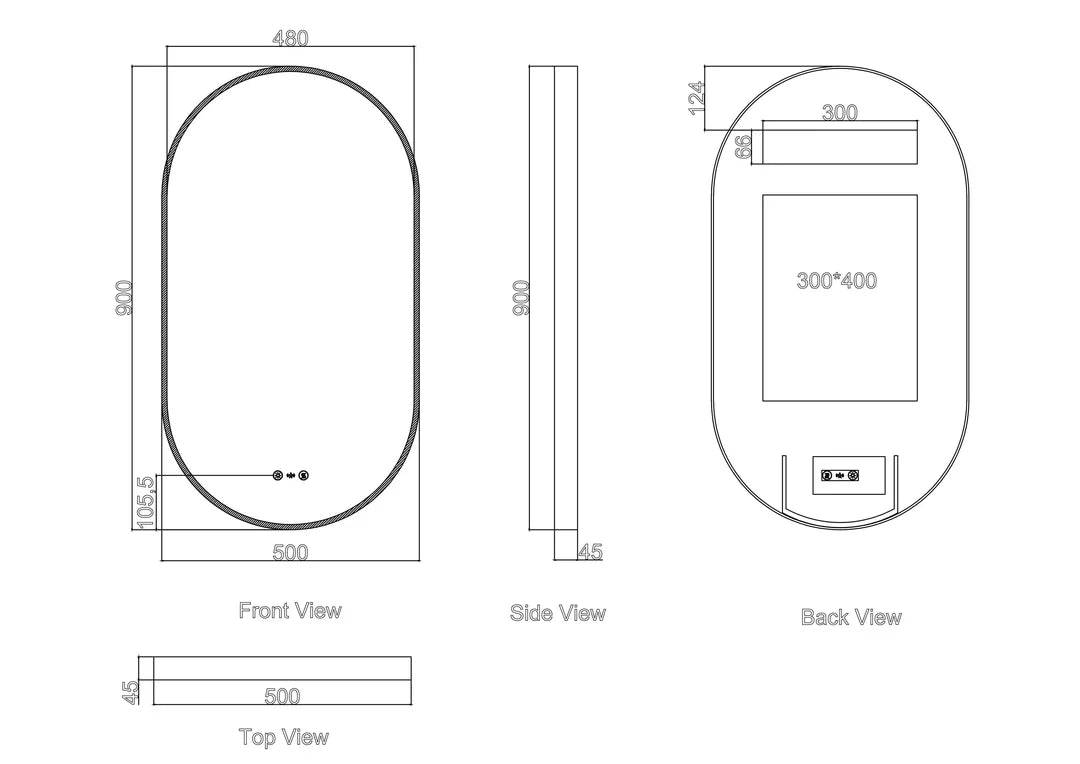 Maia 500×900mm LED Oval Mirror Brushed Nickel Frame