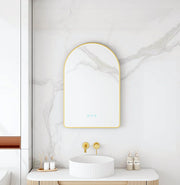 Maia 600×900mm LED Arch Mirror Brushed Gold Frame