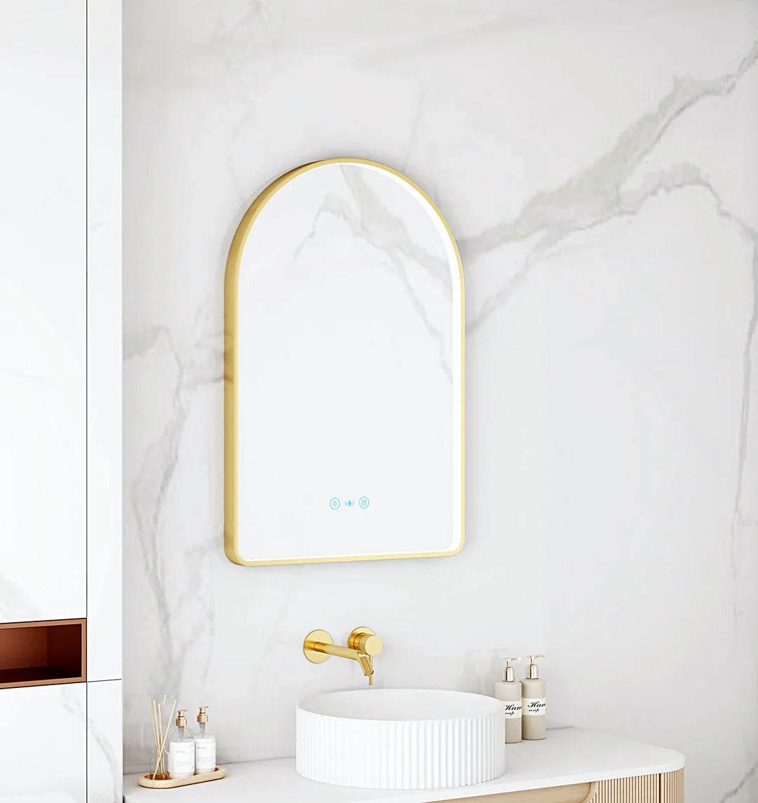 Maia 600×900mm LED Arch Mirror Brushed Gold Frame