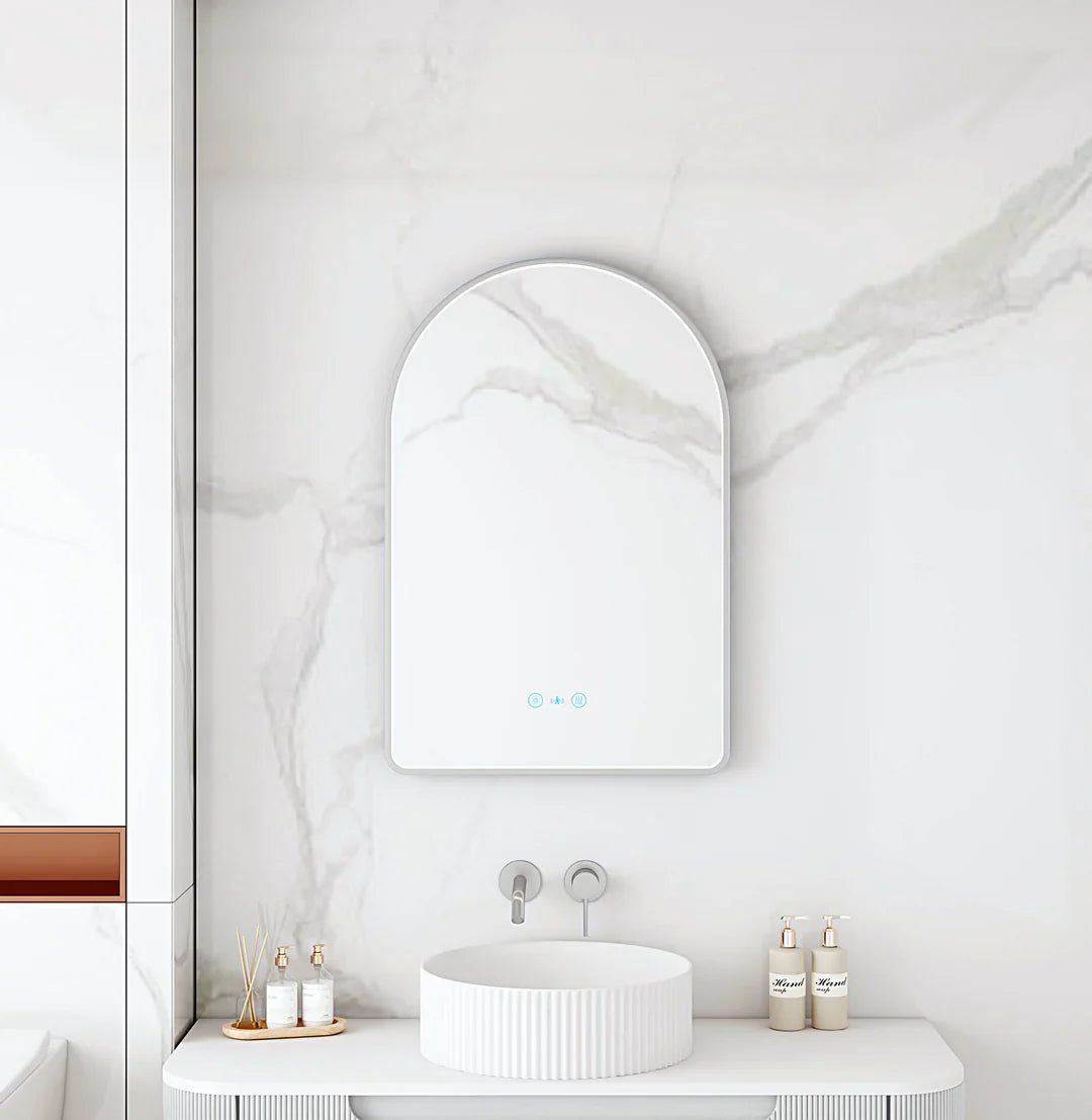 Brushed Nickel Maia 600×900mm LED Arch Mirror