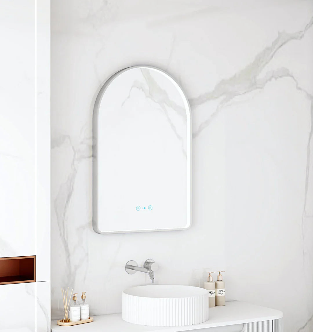 Brushed Nickel Maia 600×900mm LED Arch Mirror
