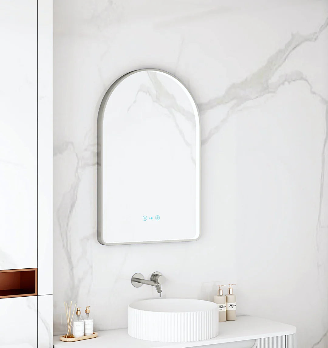 Maia 600×900mm LED Arch Mirror Gun Metal Frame