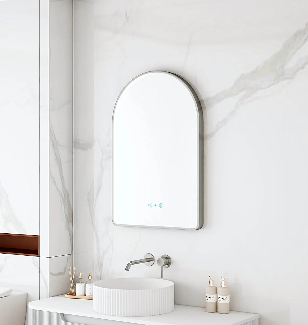 Maia 600×900mm LED Arch Mirror Gun Metal Frame
