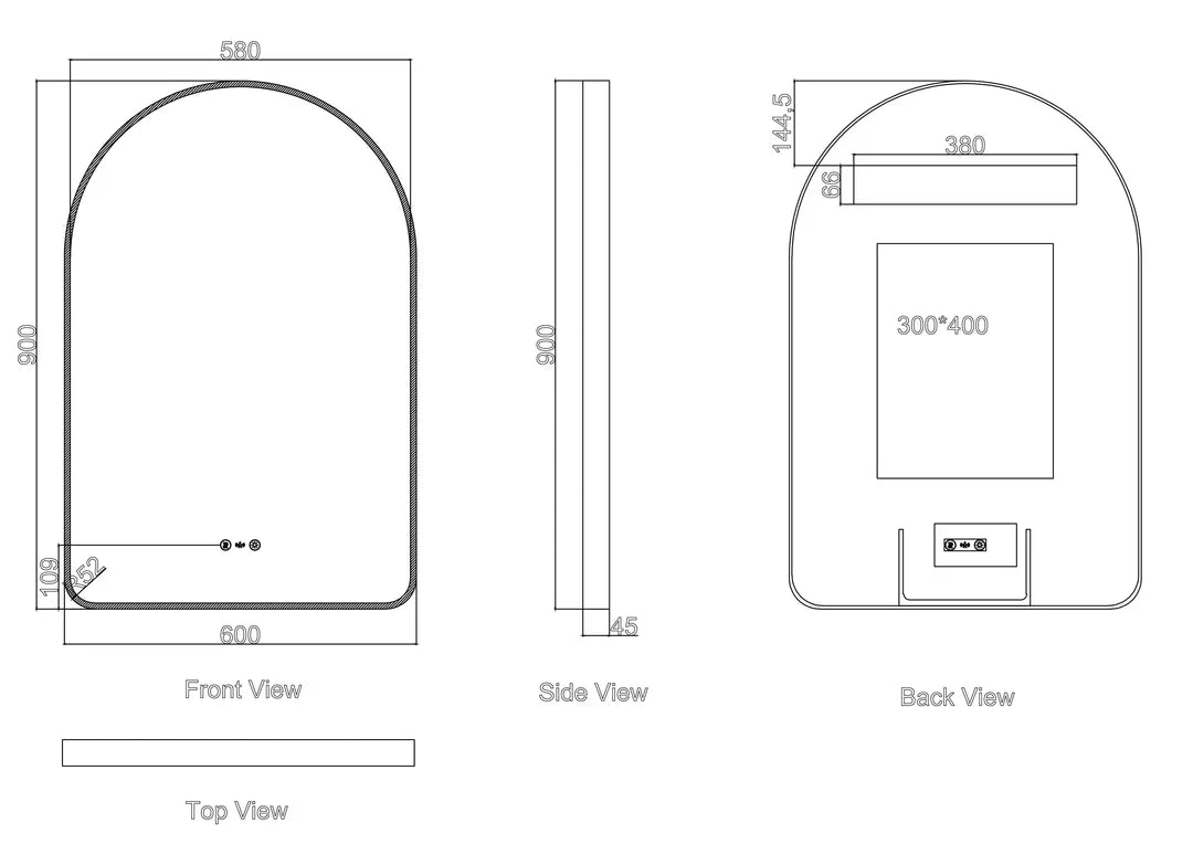 Brushed Nickel Maia 600×900mm LED Arch Mirror