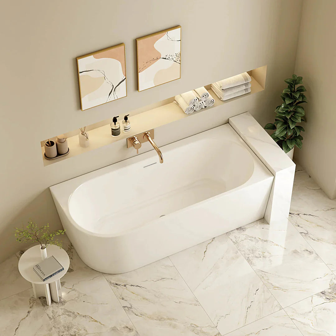 Nova 1500mm Ultra-Thin With Overflow Corner Bathtub – Gloss White